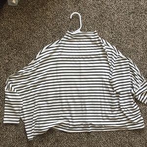 Black and white striped 3/4 sleeve with mock neck